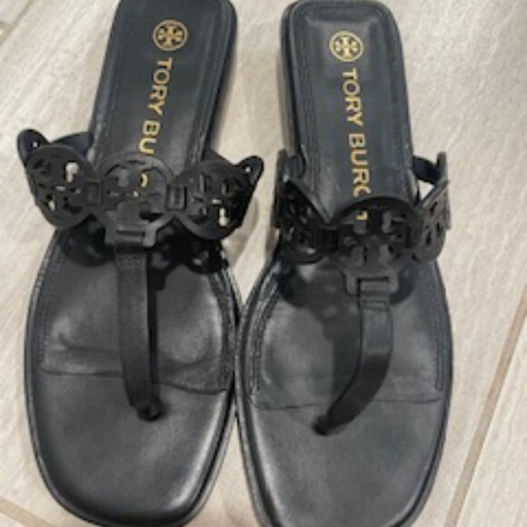 Black Tory Burch Flat Sandals Size 8.5 - Picture 1 of 5